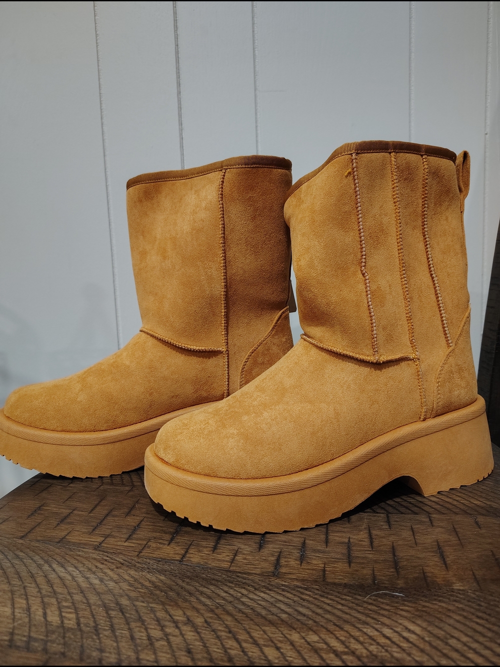 Shibever Suede Platform Short Boots in Chestnut Tan